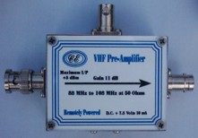 [Photograph of VHF Preamplifier Box showing connectors]