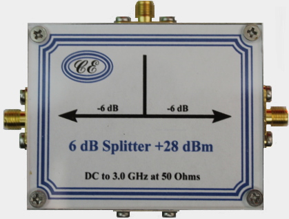 [Photograph of 6 dB Splitter showing connectors]